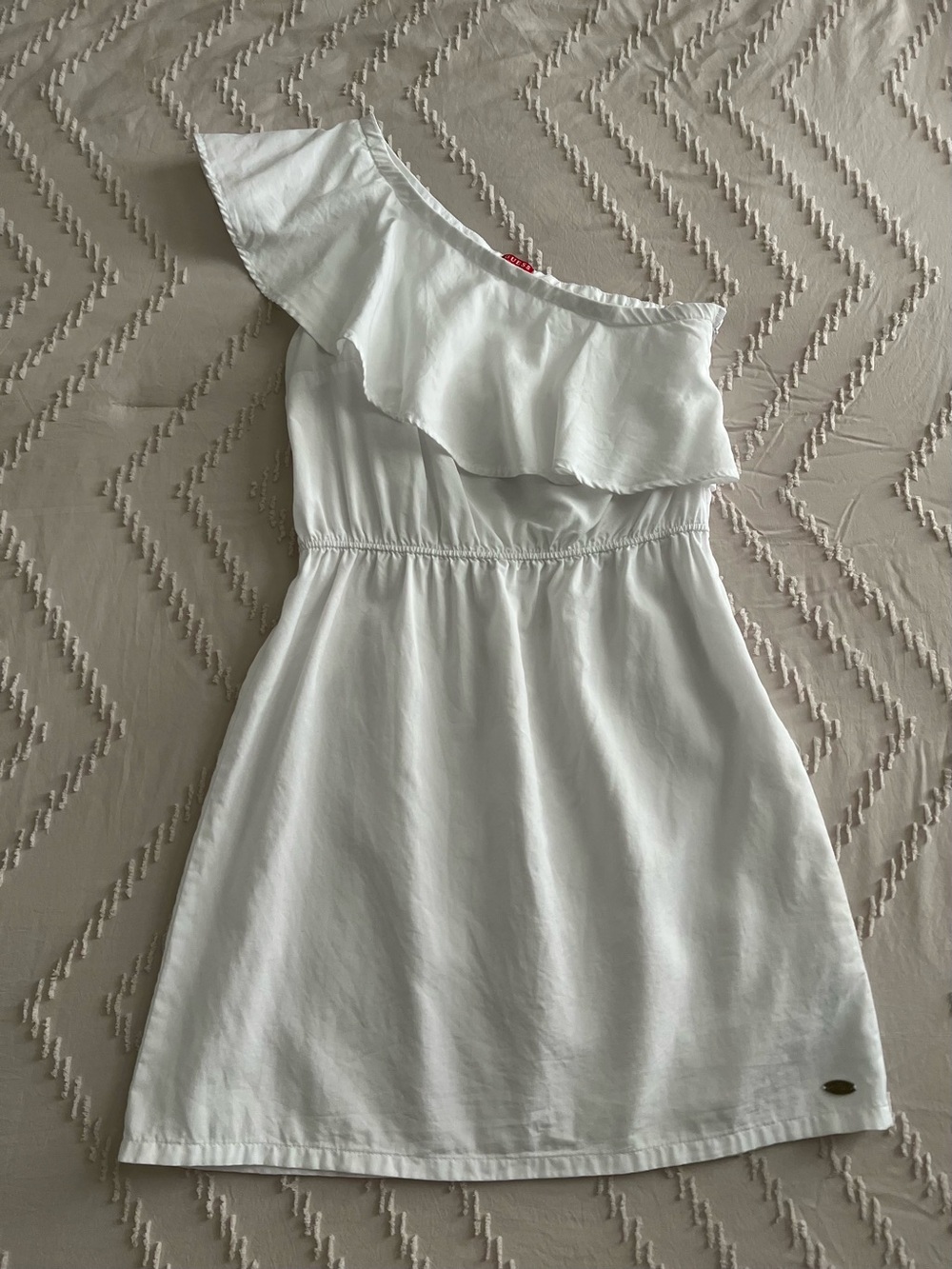 Guess White One Shoulder Ruffle Dress Size XS
